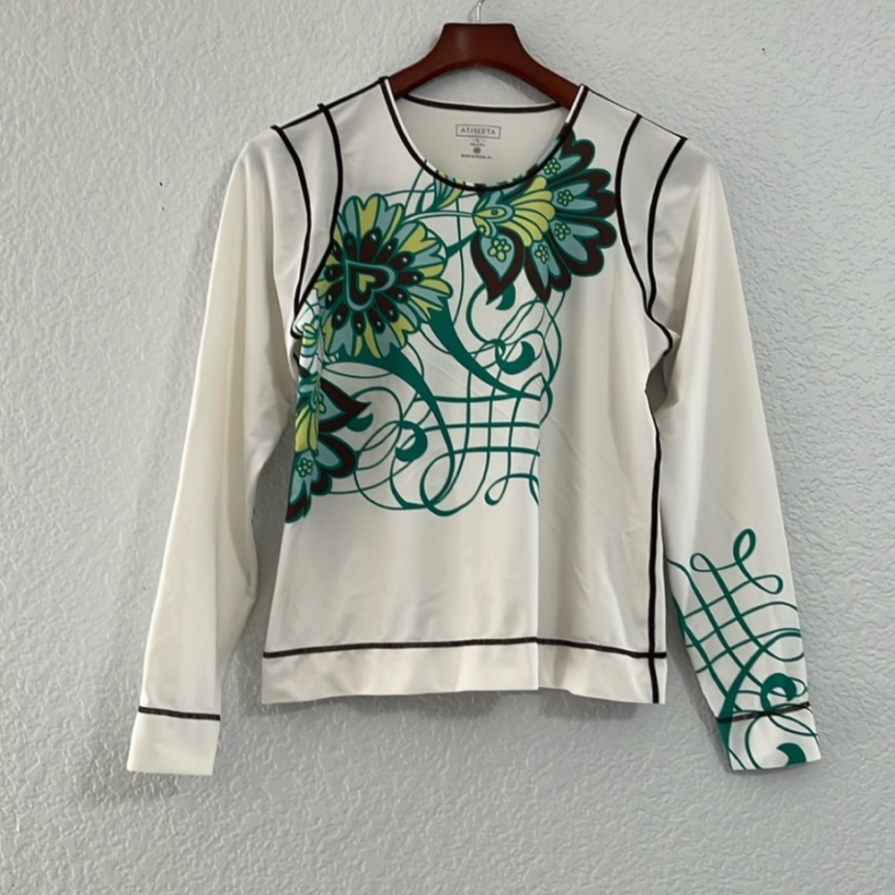 Athleta Floral Print Rash Guard Swim Top